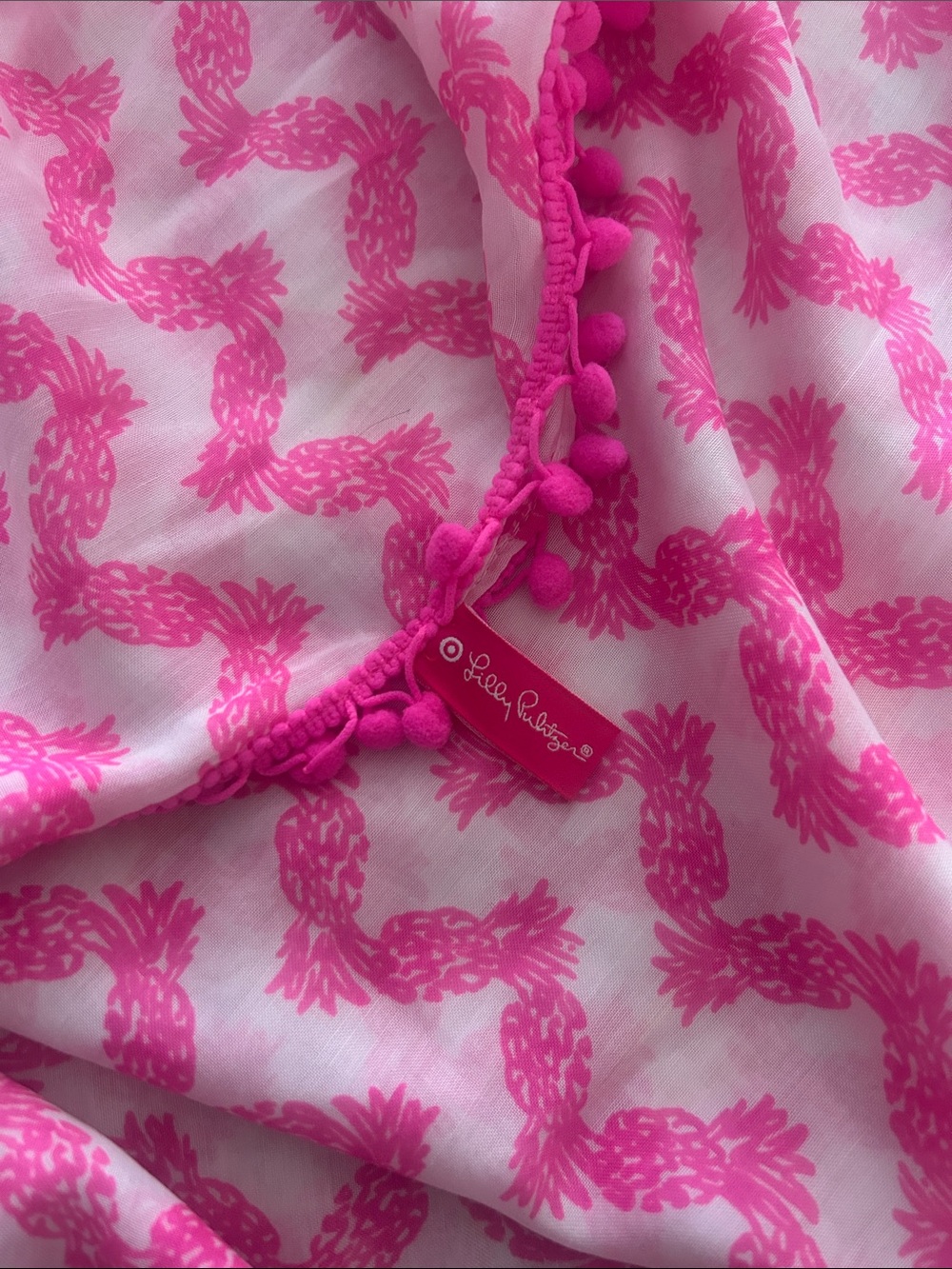 Lilly Pulitzer Hot Pink Pineapple Pom Trim Scarf/Sarong
